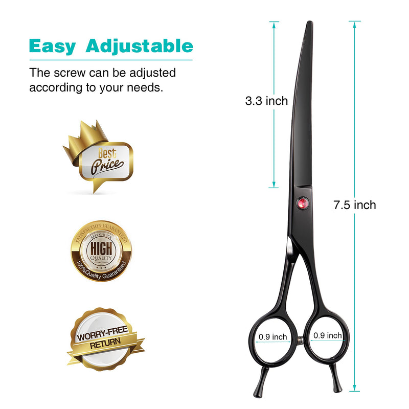 Intini 7.5" Curved Dog Grooming Scissors,Professional Pet Grooming Shears with Safe Round Tips, Shears for Dogs with Thick Hair,Dematting Tool for Dogs,Light Weight, Right and Left Hands - PawsPlanet Australia