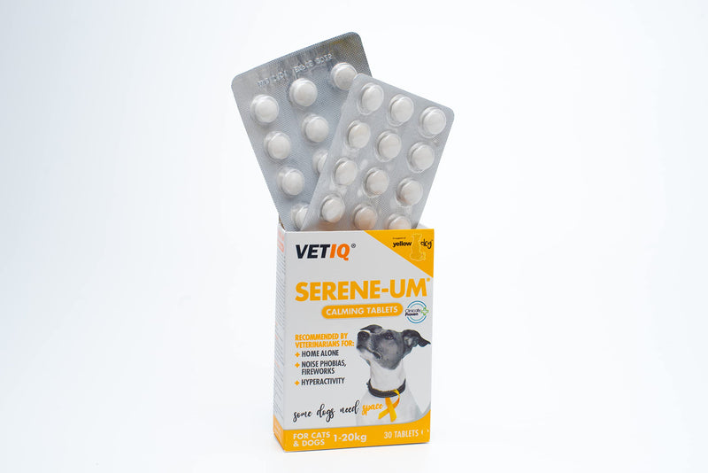 VetIQ Serene-Um® Calming Tablets For Dogs, 30 Tablets, Dog Calming Treats Recommended By Vets For Home Alone, Noise Phobias, Fireworks, Hyperactivity, No Sedative Effect Pet Remedy, Calming Dog Treats - PawsPlanet Australia