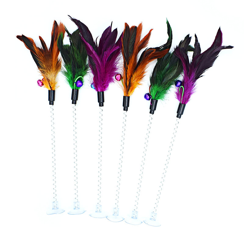 Cat Feather Wands, 6 PCS Spring Cat Wands with Bell Sucker Interactive Cat Teaser Wands for Cat and Kitten - PawsPlanet Australia