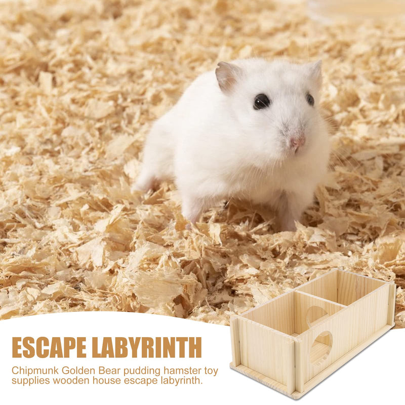 Hamster Wood House 2 Chambers Guinea Pig House for Cage Pet Wooden House Small Animal Habitat Décor Natural Wooden Hamster Hideaway House Wood Cabin for Small Pets Chinchilla Rat Gerbils Rectangle - PawsPlanet Australia