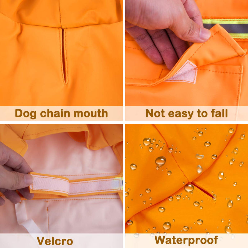 QUACOWW Dog Raincoat for Medium and Large Dogs Adjustable Waterproof Pet Rain Jacket with Lightweight Reflective Hoodies Safety Rain Poncho Coat for Outdoor Walking(Orange) - PawsPlanet Australia