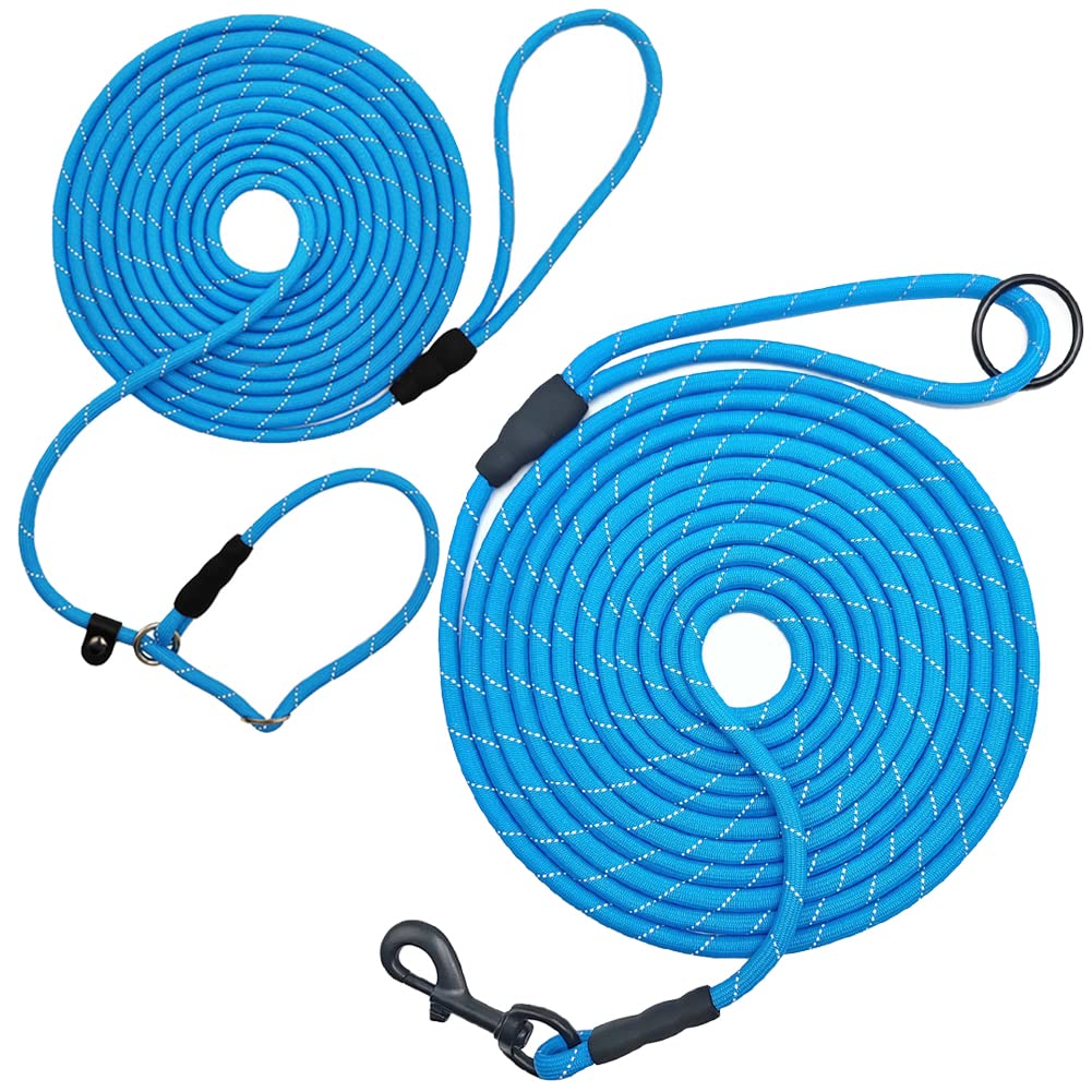 BTINESFUL 20FT Anti-Choke Slip Lead Dog Leash + 30FT Long Dog Leash (Blue) - PawsPlanet Australia