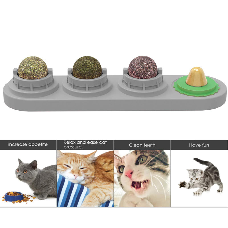 Camidy Catnip Ball Toy for Cat Licking,Natural Edible Catnip Snacks,Rotatable Licking Treats Stick-on Wall Toy for Cats Kitten Grey - PawsPlanet Australia