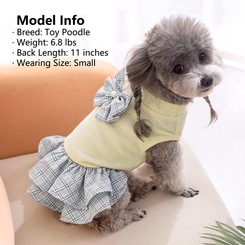 KYEESE Dog Dress Plaid with Bowknot Light Weight Pet Apparel for Small Dogs Cats Puppy Dog Outfits, Grey L Large - PawsPlanet Australia