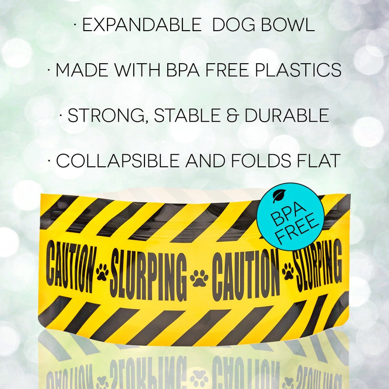 [Australia] - MODGY Dog Bowl 2-Pack Pawtion Caution Tape Dog Design, Collapsible & Expandable, Convenient, Great for Traveling, Camping, Hiking, Picnics & More 