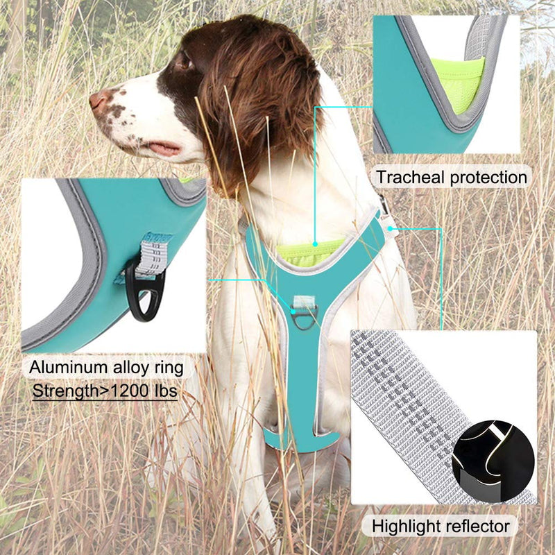 No Pull Dog Harness, Easy Dog Vest Harness with Damping Belt Adjustable Soft Padded, Dog Walking Harness with 2 Metal Leash Clips, Reflective Pet Harness for Medium/Large Dogs (Blue, M(21-25'')) Blue M(21-25'') - PawsPlanet Australia