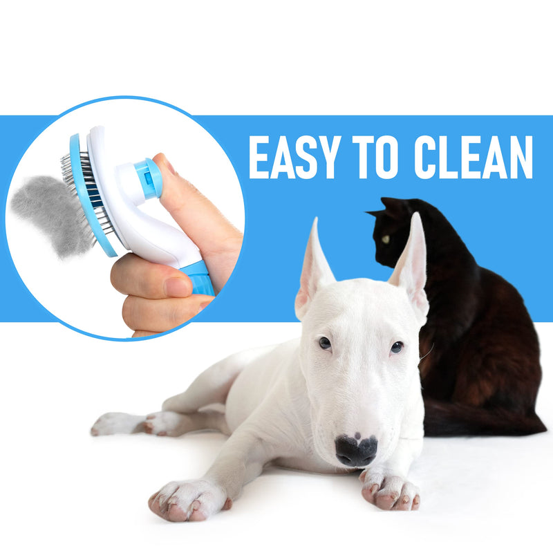 Cleanpet's dog brush and cat brush for cats, dogs and puppies with short and long hair, self-cleaning animal hair brush, removes undercoat, blue - PawsPlanet Australia