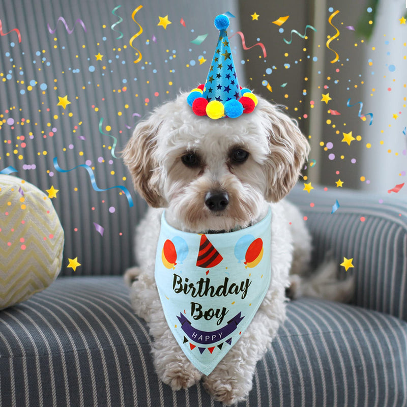 Dog Birthday Hat and Bandana Set Boy/Girl, Dog Birthday Triangle Scarf for Small Medium Dogs, Dog Birthday Party Supplies, Dog Pet Birthday Decoration, Blue - PawsPlanet Australia