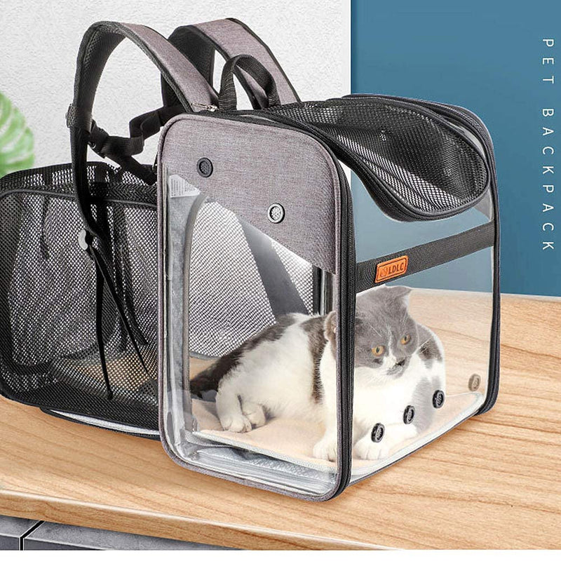Pet Carrier Backpack for Puppy Dogs Cats 10kg - Expandable Transparent Transport Bag, Foldable Spacious Portable Top Opening Rucksack Airline Approved for Travel and Daily Use (grey) grey - PawsPlanet Australia