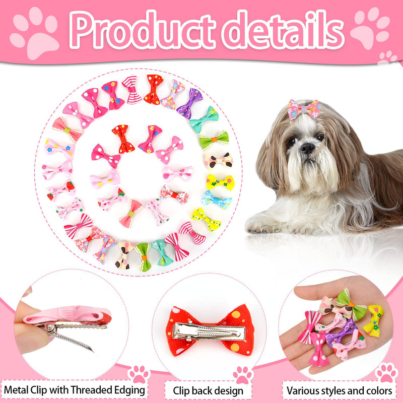 DaFuEn 40Pcs Dog Bows 20 Pairs Puppy Hair Accessories Cute Bowknot Pet Tiara with Metal Clips Handmade Grooming Products for Girl Child Dogs Cats 40pc Bow - PawsPlanet Australia