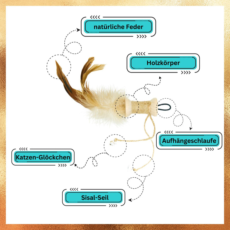 Pawfect Family® Natural Cat Toy Set: 5 Sisal Toys with Feather Charms. Suitable as a replacement for cat fishing rods. - PawsPlanet Australia