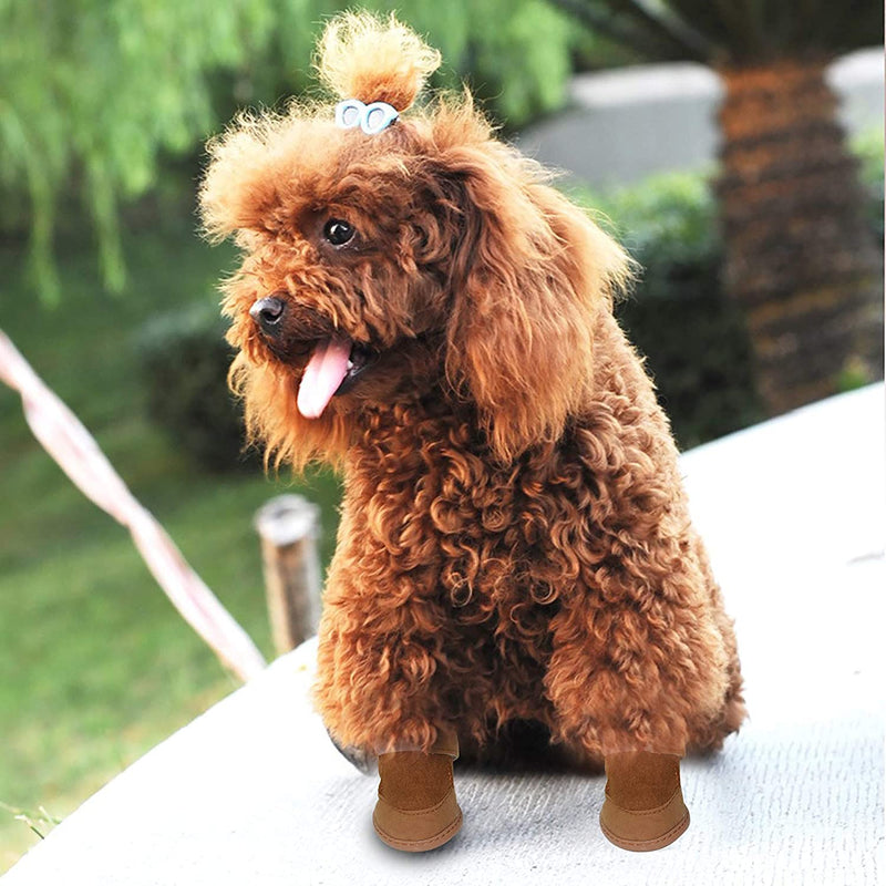 TOOPONE 4pcs Dog Shoes Autumn and Winter New Snow Boots pet Shoes Winter Warm Soft Plush Plus Velvet pet Shoes 1# Brown - PawsPlanet Australia