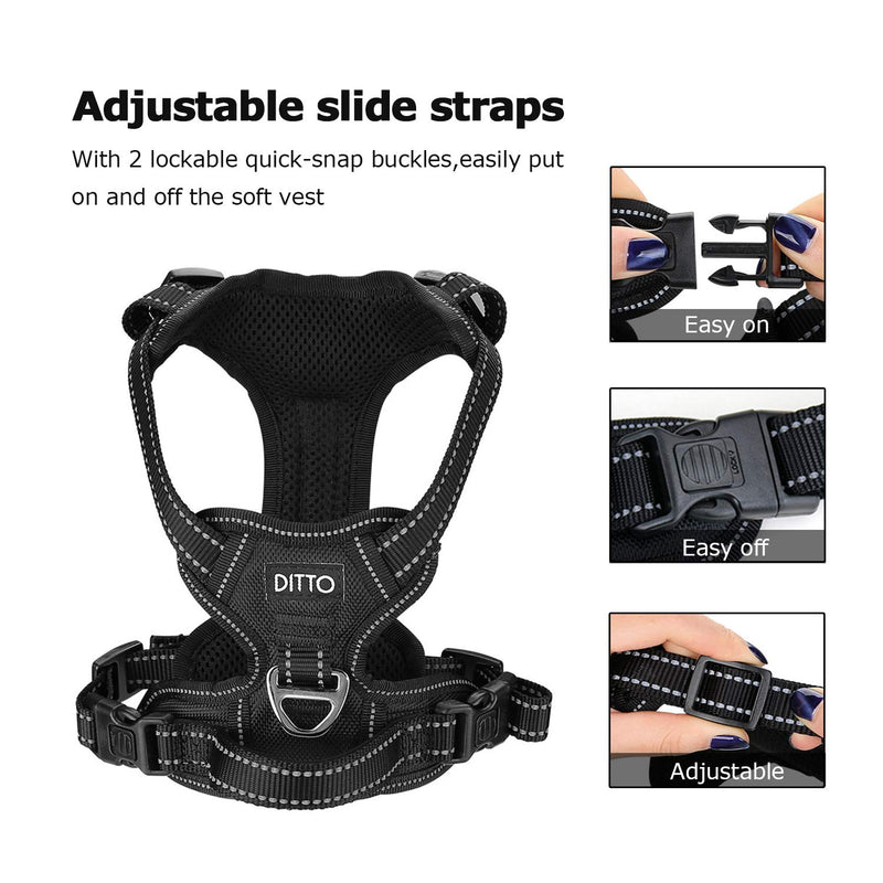 [Australia] - Ditto No-Pull Dog Harness, Adjustable Pet Harness Reflective Oxford Soft Vest with Metal Ring and Comfortable Handle for Small Medium Large Dogs Easy Control 