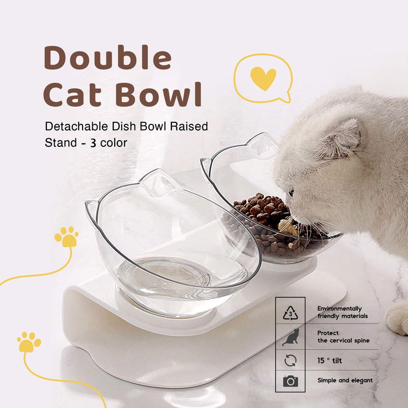 petunia Multipurpose Cat Bowls with stand - Twin Elevated Cat Bowl Set - Anti-Slip Pet Feeding Bowls Tilted Cat Bowl for Increased Comfort and Non-Toxic Material – Practical Cat Bowls (Black/Clear) Black/Clear - PawsPlanet Australia