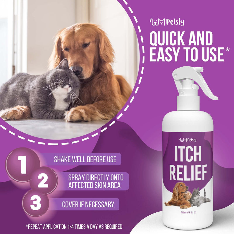 Petsly Anti-Itching Dog and Cat Care Spray for Itchy Animal Skin - Nourishing Aloe Vera as a Remedy for Itching in Cats, Dogs Relieve Itching in Dogs, Cats + Dogs Spray [500ml] - PawsPlanet Australia