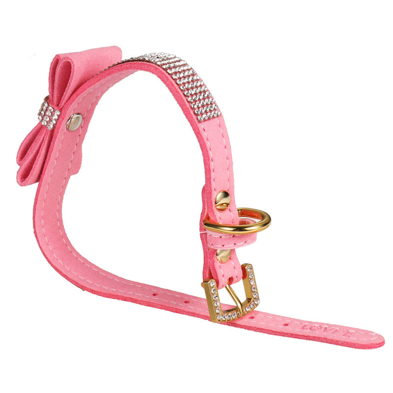 LOVPE Dog Collar/Cat Collar Crystal Velvet Leather with Bow-knot Tie Rhinestone Collars for Puppy/kitten Small Dogs&Cats (XS(Neck for:8-10 Inch), Pink) XS(Neck for:8-10 Inch) - PawsPlanet Australia