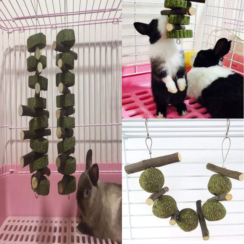 Fuyamp 3 Pcs Bunny Chew Toys, Small Pets Playing & Teeth Cleanning Molar Toy with Natural Apple Sticks Grass Cakes Grass Balls for Rabbits, Chinchillas, Guinea Pigs, Gerbils, Hamsters and Rats - PawsPlanet Australia