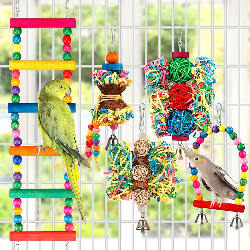 BBjinronjy Bird Parakeet Toys Foraging Shredding Toys Parrot Cage Accessories Hanging Toys Bird Swing Bird Ladder for Parrots Lovebird Cockatiel Conure - PawsPlanet Australia