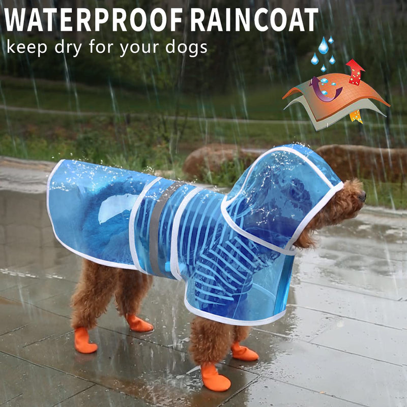 Idepet Dog Raincoat Dogs Rain Jacket Waterproof Pet Vest Dogs Rain Poncho Reflective Puppy Rain Hoodie with Safety Strip for Large Small Medium Dogs and Cats (XS, Blue) XS - PawsPlanet Australia