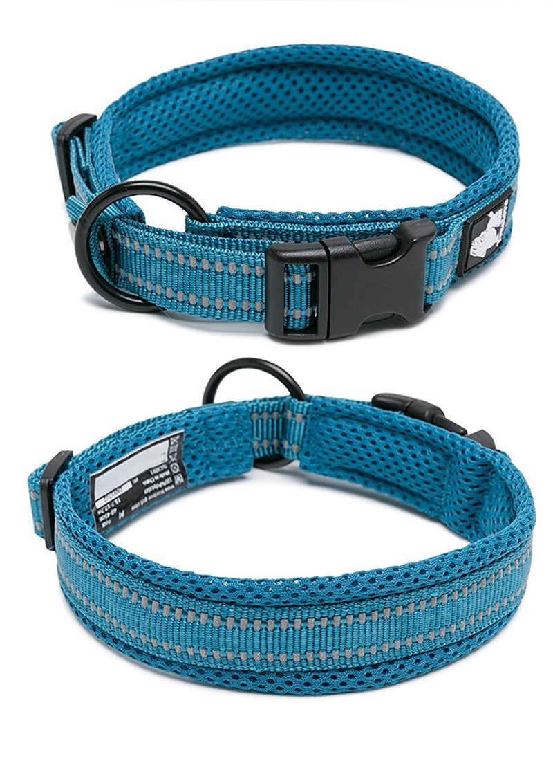 RC GearPro Luxury Padded Soft Breathable Mesh Night Safety Dog Collar With Night Reflective Stripes, Comfy Adjustable Collar For Small/Medium/Large Dogs, Blue (XXL (55-60cm)) XXL (55-60cm) - PawsPlanet Australia