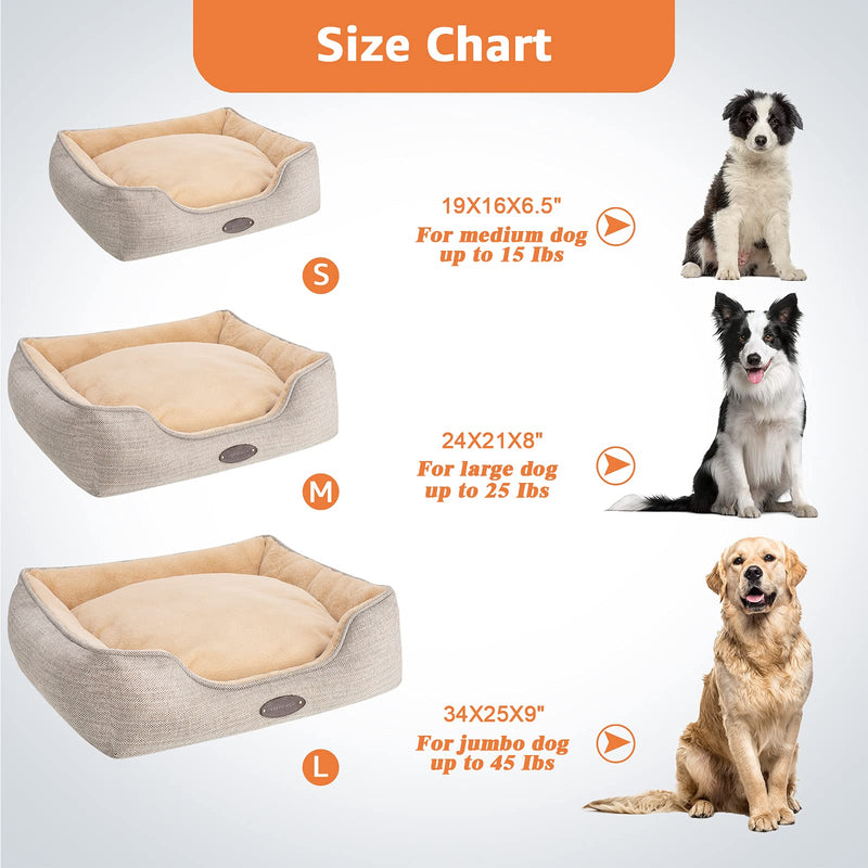 Small Dog Bed,Dog Beds for Medium Dogs,Cat Bed,Calming Dog Bed,Anxiety Comfy Durable Pet Bed with Reversible&Washable Cushion,Square Dog Bed in Beige Color. DEBANG HOME Small - PawsPlanet Australia