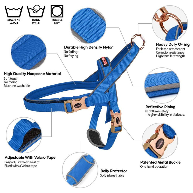 [Australia] - Dogness Classic Dog Halter Harness, with Traffic Control Handle Belly Protector Patented Metal Buckle, Reflective Soft Padded Nylon, for Small Medium Large Dogs M/L Blue 