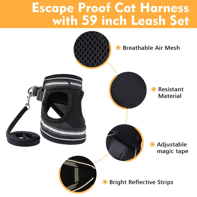 rabbitgoo Cat Harness Escape Proof for Walking Adjustable Soft Kitten Harness and Lead Set Vest with Reflective Strip for Extra Small Cats, Step-in Comfortable Outdoor Vest Harness S Black - PawsPlanet Australia