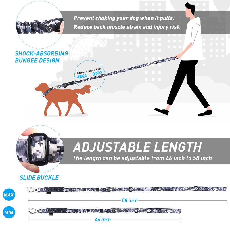 Heavy Duty Dog Leash, Military Dog Leashes with Car Seat Belt for Large Dogs Up to 150lbs, 6Ft Shock Absorbing Retractable Strong Dog Leash, Double Handle Tactical Dog Leash for Dog Training Digital Camo - PawsPlanet Australia