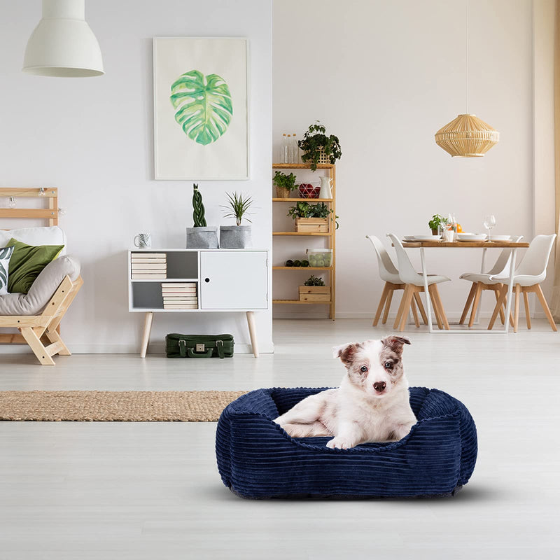 INVENHO Rectangle Dog Bed for Small Dogs Washable Soft Puppy Bed Calming Sleeping Cat Bed for Indoor Cats Non-Slip Bottom Orthopedic Pet Beds Thickened Durable Puppy Cushion Bed 25" (Navy Blue) M-25"×21"×8" - PawsPlanet Australia