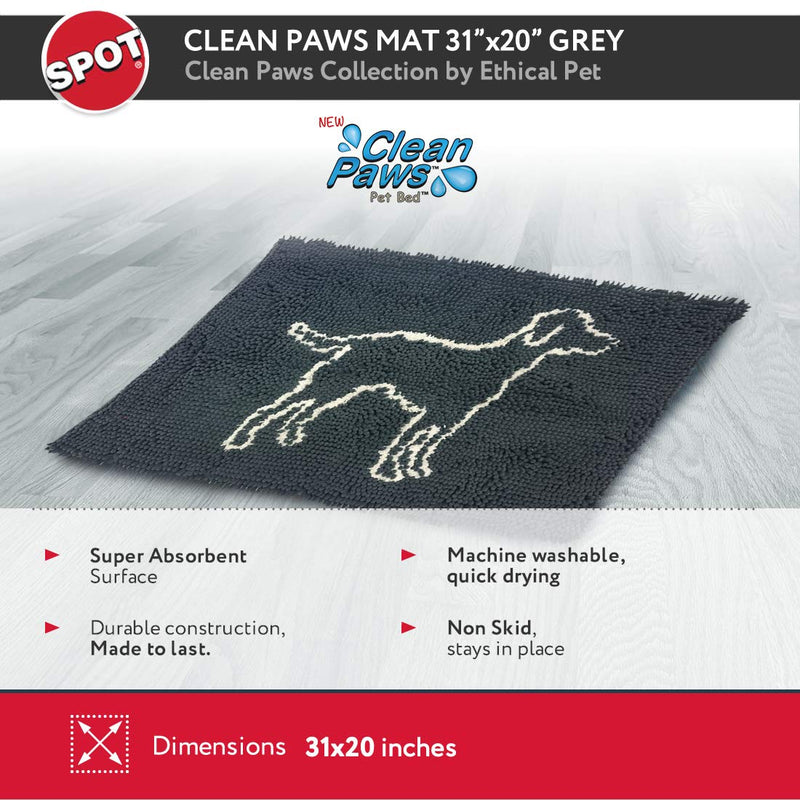 [Australia] - SPOT Ethical Pets Clean Paws Micro Fiber Dog Mat 31" x 20" Grey 