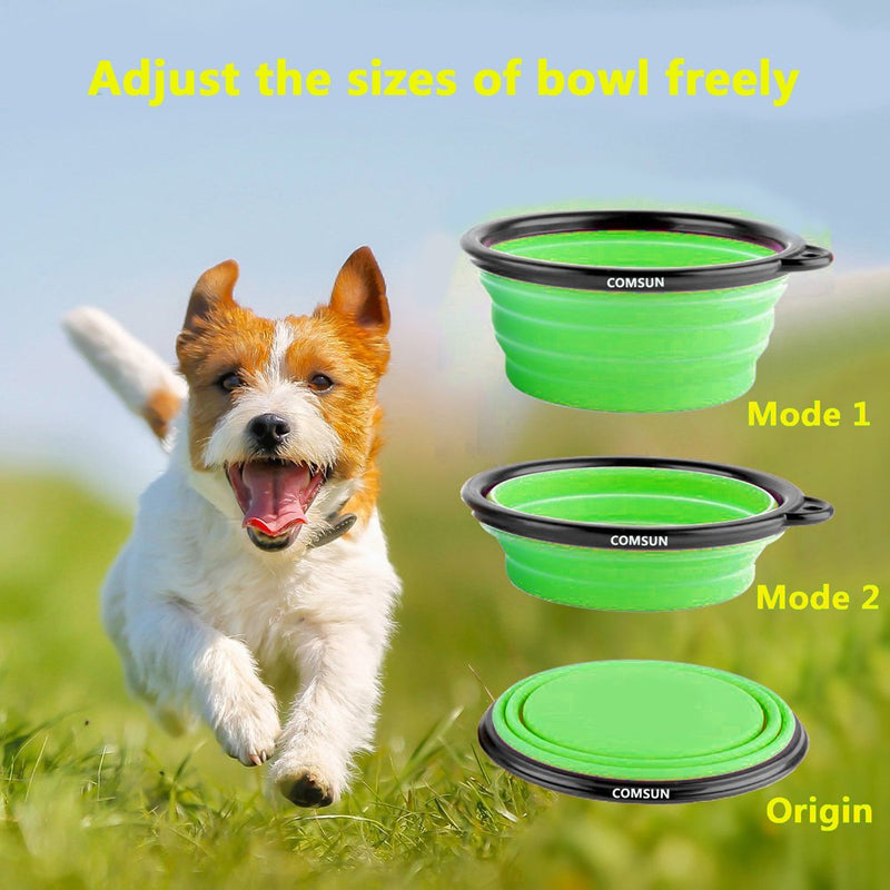 COMSUN Collapsible Dog Bowl, Foldable Expandable Cup Dish for Pet Cat Food Water Feeding Portable Travel Bowl Free Carabiner Green + Blue - PawsPlanet Australia