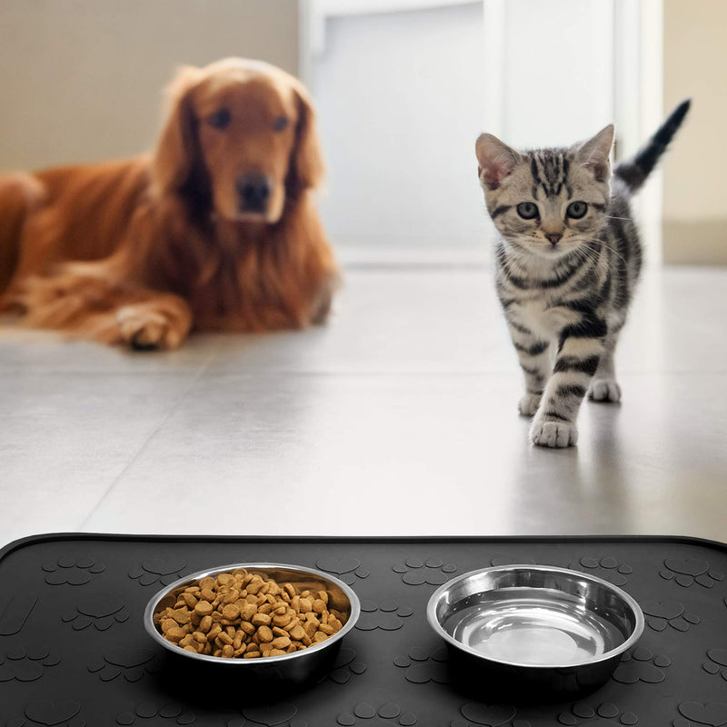 SmithBuilt 24" x 16" Large Dog Food Mat - Waterproof Non-Slip Silicone Cat Pet Bowl Feeding Placemat Black - PawsPlanet Australia