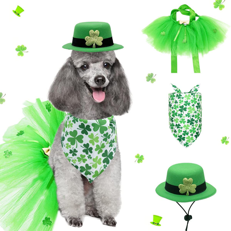 St Patrick's Day Dog Costume, Puppy Clover Bow tie Headband Green Dress Skirt Outfit, Pet Shamrock Irish Bandana Triangle Bibs Scarf Skirt for Small Medium Dogs Cats Dress Up (Clover Headband) clover headband - PawsPlanet Australia