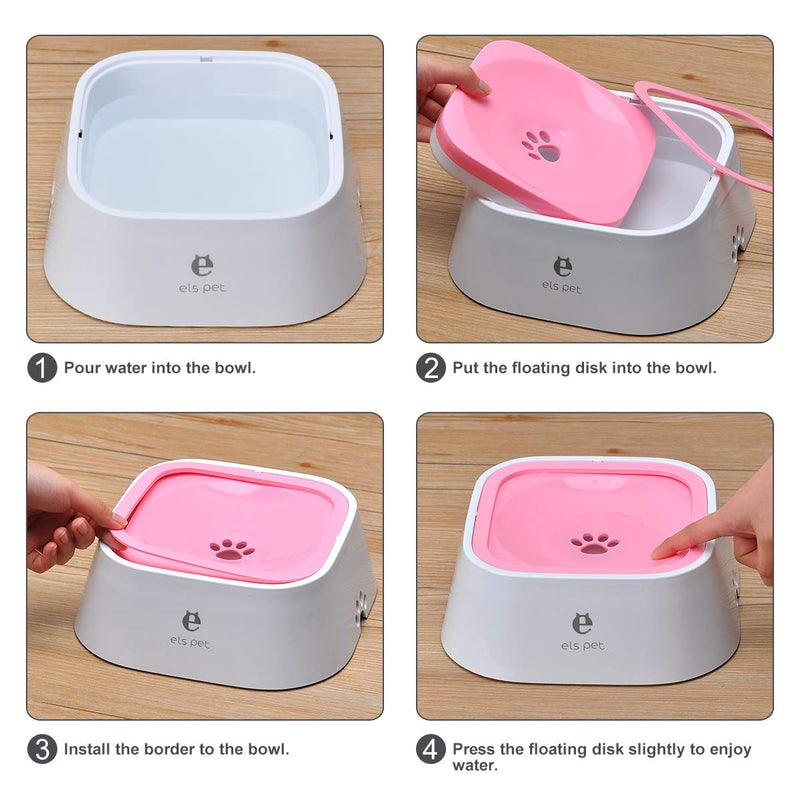 TOWEAR Pet Floating Water Bowl,1.5L Slow-Down Water Feeder Fountain No Spill Anti-Overflow Anti-Choking Automatic Water Food Bowl for Dog Cat Puppy Animal Feeding (Pink) Pink - PawsPlanet Australia