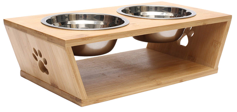 Geyecete Trapezoid pet bowl Cat Bowls Raised Dog Feeder Solid Stand with stainless steel, Premium Elevated Pet Feeder-Double Bowls 35*20*12 CM Double Bowls - PawsPlanet Australia