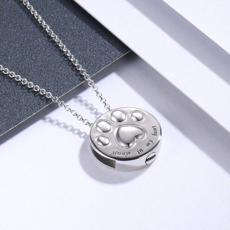 [Australia] - Pet Cremation Necklace for Dog - 925 Sterling Silver Always in My Heart Paw Print Memorial Keepsake Pendant Urn Jewelry for Ashes Labrador Retriever 