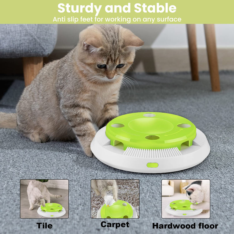 PETTOM Cat Toy Electric, Cat Toy Automatic Battery Operated, Intelligence Toy for Cats, Interactive Toy for Cats with Interchangeable Feathers Green - PawsPlanet Australia