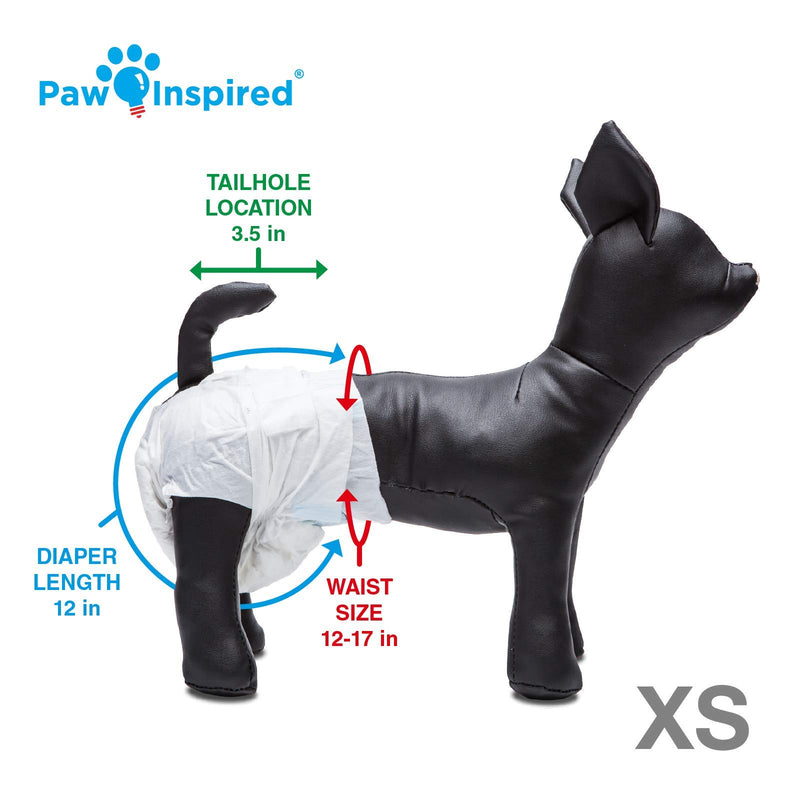 [Australia] - Paw Inspired Disposable Dog Diapers | Female Dog Diapers Ultra Protection | Puppy Diapers, Diapers for Dogs in Heat, or Dog Incontinence Diapers 12 Count X-Small 