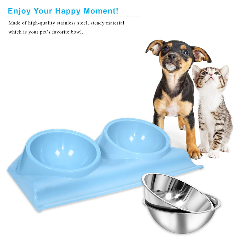 [Australia] - UPSKY Dog Cat Bowls Double Raised Pet Bowls, Elevated Cat Bowls, with Anti-Slip Resin Station, Stainless Steel Pet Feeder Bowls for All Small to Large Cats blue 