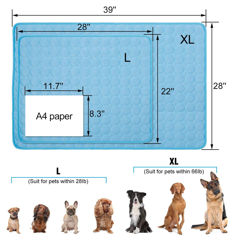 Dog Cooling Mat, Pet Dog Self Cooling Pad, Ice Silk Washable Summer Cool Mat for Cats, Kennels, Crates and Beds Large 28''×22'' Blue - PawsPlanet Australia
