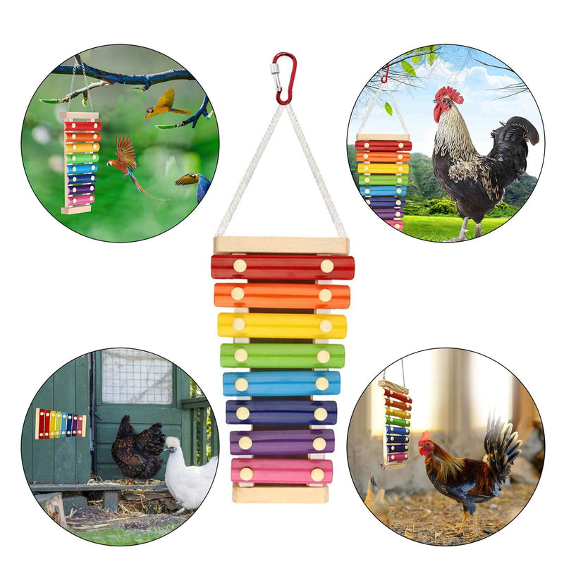 YspgArt Chicken Xylophone Toy Hanging Chicken Pecking Toys 8 Metal Keys Suspensible Wood Xylophone Toy Suitable for Chicken Coop Hens Parrot Medium and Large Birds P1 - PawsPlanet Australia