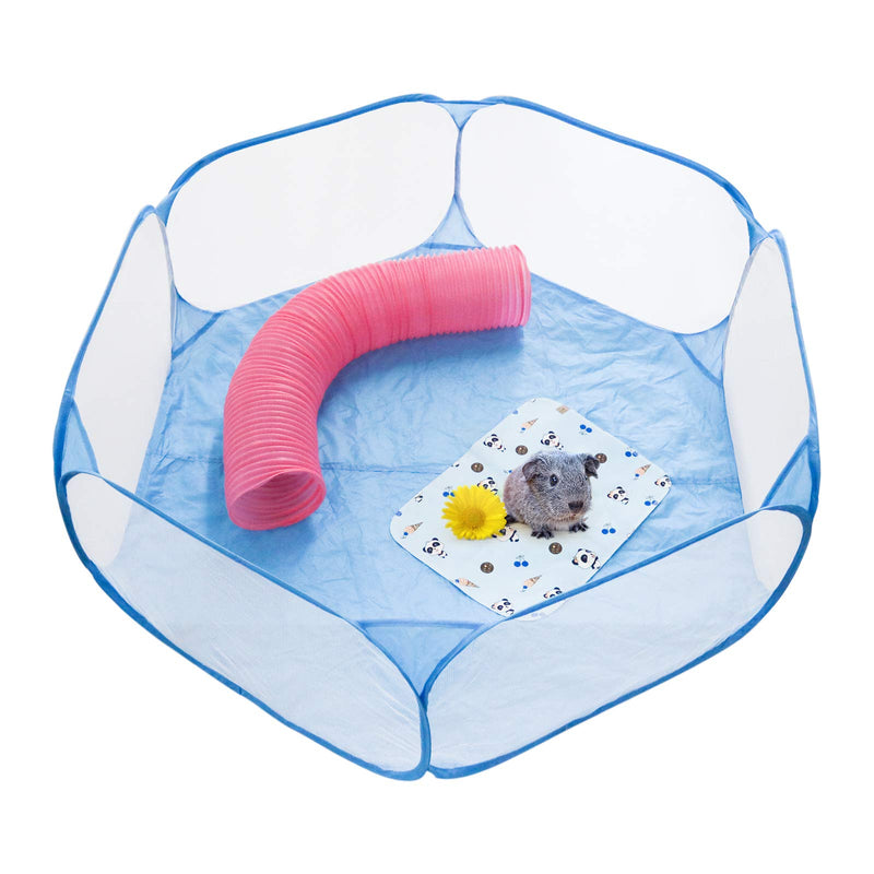 [Australia] - Roundler Small Animal Tunnel, 2 Pack Collapsible Plastic Guinea Pigs Tube Tunnel&3 Pack Grass Balls,Fun Toys for Hiding Training Chinchillas, Ferrets, Guinea Pigs, Gerbils, Hamsters, Dwarf Rabbits Blue 