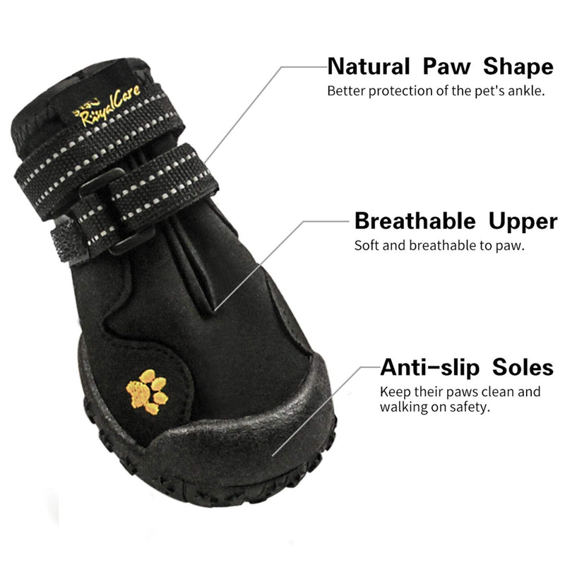 Royalcare Protective Dog Boots, Set of 4 Waterproof Dog Shoes with Wear-resistant and Rugged Anti-Slip Sole Suitable for Small Dogs - Black (Updated 3# (1.96" x2.19 )) Updated 3# (1.96" x2.27") - PawsPlanet Australia