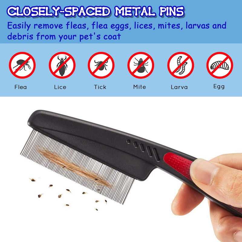 ExceLife Flea Comb for Dogs Cats, Rubber Handle Dog Hair Comb Stainless Steel Grooming Brushes for Removing Tear Stains, Fleas, Dandruff, Lice (Blue) Blue - PawsPlanet Australia