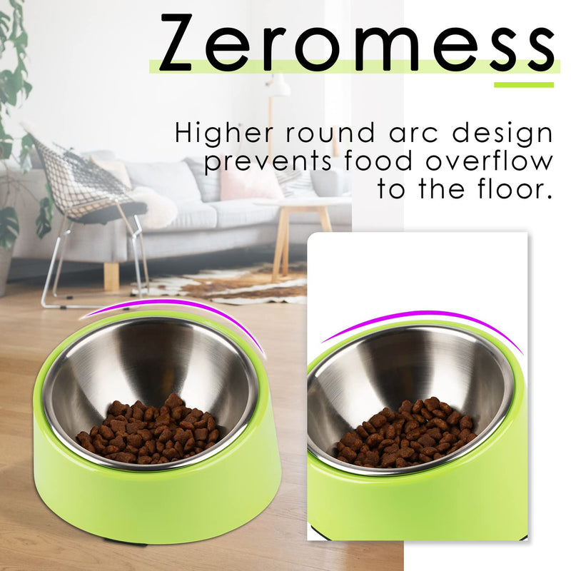 SUPERDESIGN Mess Free 15° Slanted Bowl for Dogs and Cats, Tilted Angle Bulldog Bowl Pet Feeder, Non-Skid & Non-Spill, Easier to Reach Food L/600ml Green L/3 Cup - PawsPlanet Australia