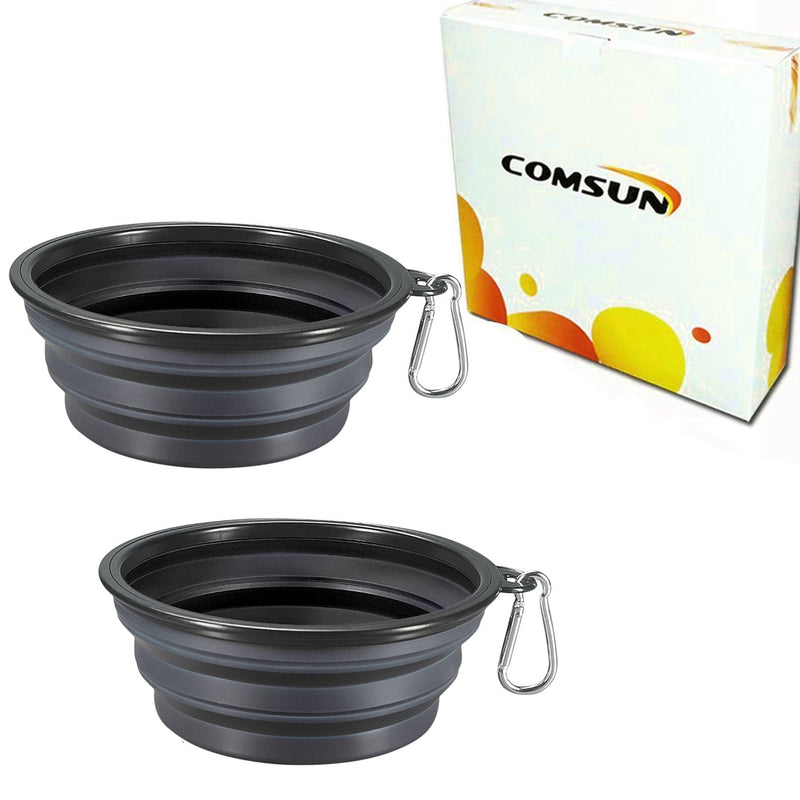 Comsun Collapsible Dog Bowls, 2-Pack Foldable Expandable Cup Dish for Pet Cat Hiking Food Water Feeding Dog Travel Bowl Black - PawsPlanet Australia