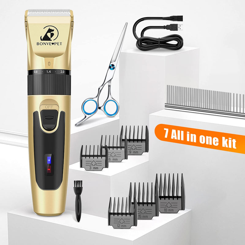 Bonve Pet Dog Clippers, Professional Dog Trimmer for Grooming with 2200mAh Rechargeable Battery, Low Noise Cordless Pet Clippers for Dogs Cats Pets - PawsPlanet Australia