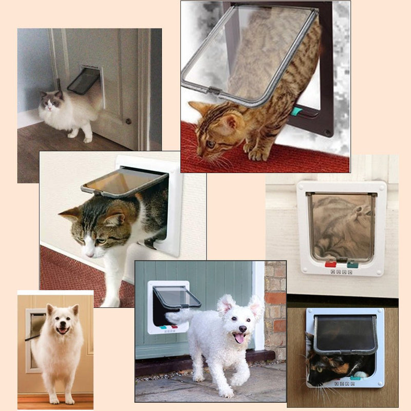 [Australia] - Ycozy Cat Doors 4-Way Locking Cat Flap Indoor Pet Door for Cats/Kitties/Kittens/Small Dogs Easy Install on Doors, Windows, Cupboard & Walls L White 