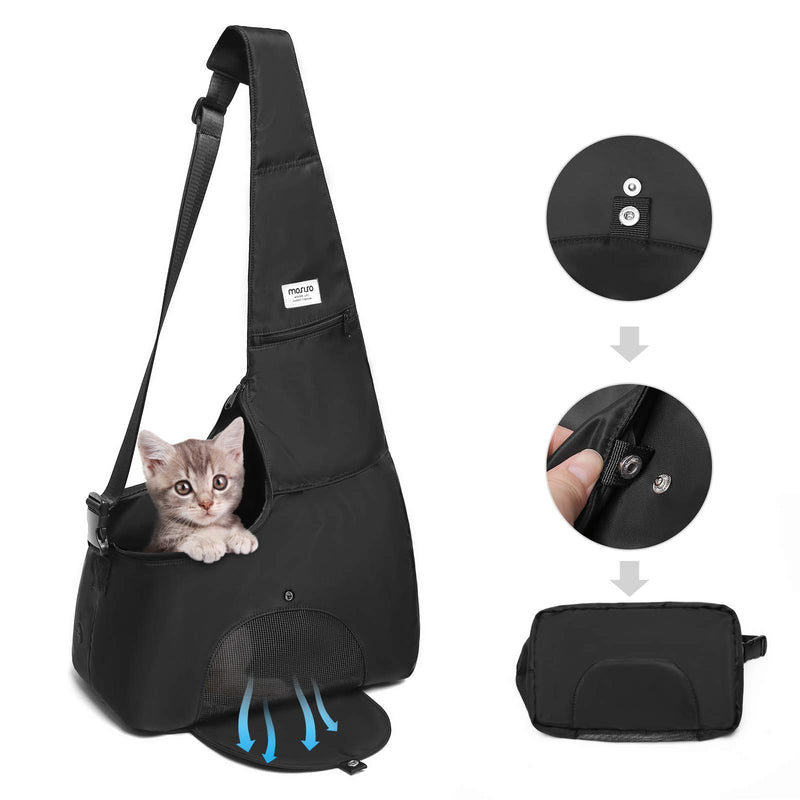 MOSISO Dog Cat Carrier Sling Bag,Pet Carrier Curved Zipper Tote Bag Hands Free Adjustable Strap Puppy Travel Shoulder Bag with Safety Belt Padded Bottom Support for Small Pets Outdoor Travelling,Black - PawsPlanet Australia