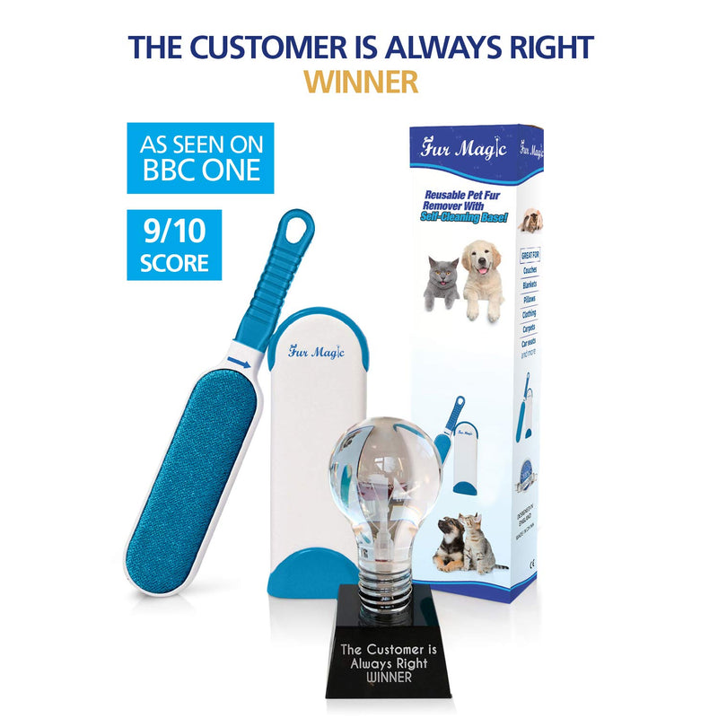 Fur Magic Pet Hair Remover Lint Brush With Self-Cleaning Base, Improved Handle, Double-sided Fur Brush for Dog and Cat Blue Brush Improved - PawsPlanet Australia